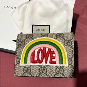 Gucci Monogram Wallet with Rainbow and Love Design